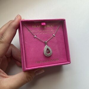 Silver Teardrop Pendant Necklace with Crystal